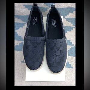 Women's 7.5 Coach Mellow Espadrilles Black Signature Canvas Flats Shoes New